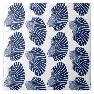 Azulejo Impresión de shell de vieira, añil y blanco