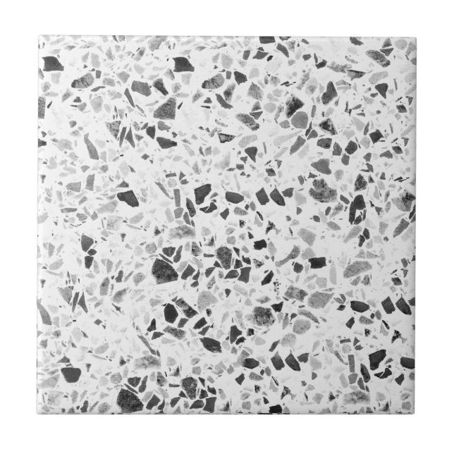 Azulejo Impresión de Terrazzo en negro y carbón vegetal (Frente)