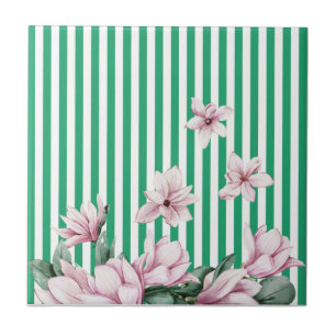 Azulejo Impresión de verano, primavera, magnolia de rayas