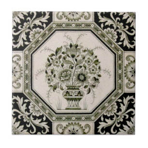 Azulejo Impresión estética floral Repro Minton Black & C