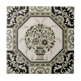 Azulejo Impresión estética floral Repro Minton Black & Cre