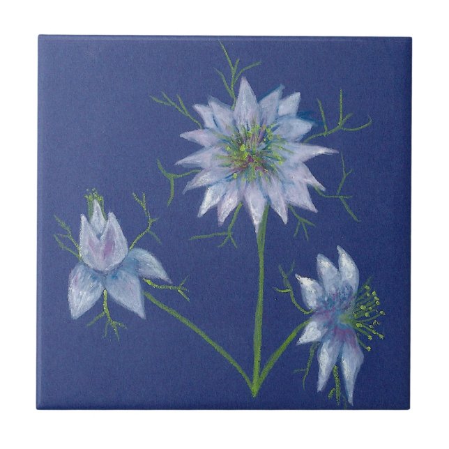 Azulejo Impresión floral azul Tile decorativo cerámico (Frente)