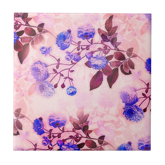Azulejo Impresión floral rosa con bonito púrpura (Frente)