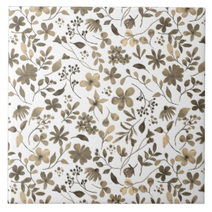 Azulejo Impresión floral vintage tono sepia
