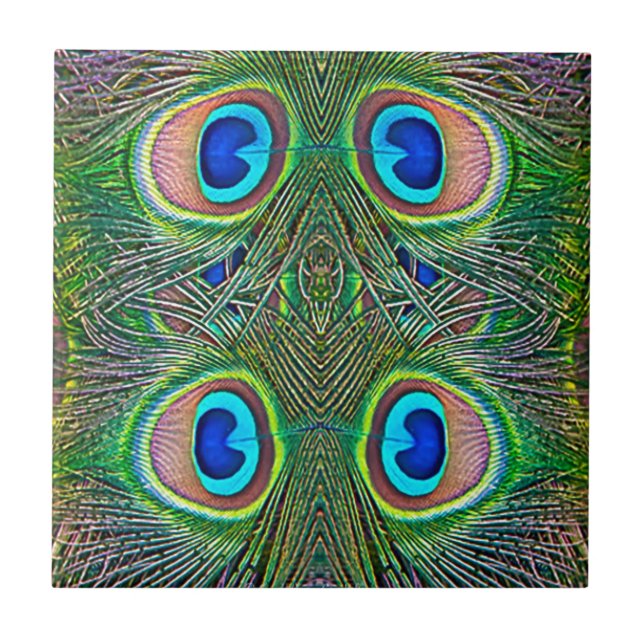 Azulejo Impresión Kaleidoscope de plumas de pavo real (Frente)