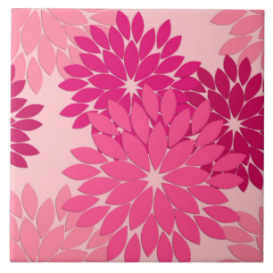 Azulejo Impresión moderna de kimono floral, rosa coral