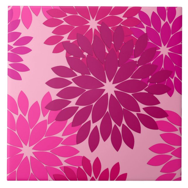 Azulejo Impresión moderna de kimono floral, rosa, fucsia y (Frente)