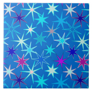 Azulejo Impresión moderna de Starburst, azul cerúleo profu