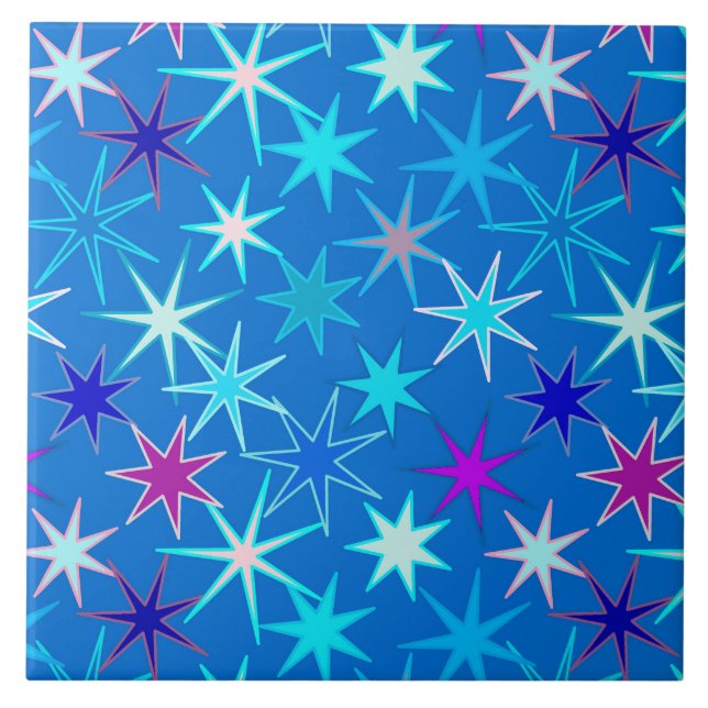 Azulejo Impresión moderna de Starburst, azul cerúleo profu (Frente)