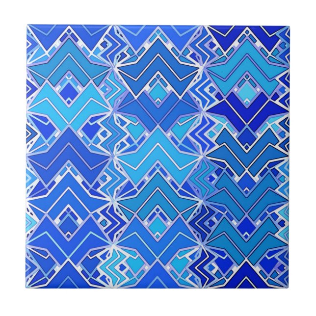 Azulejo Impresión tribal de batik, cobalto y azul ceruleño (Frente)