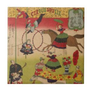 Azulejo Impresión Triptych Muestra Circo En Yasukuni Jinja