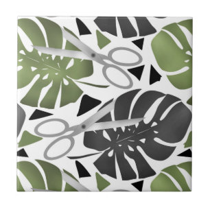 Azulejo Impresión tropical de monstera hojas tijeras jungl