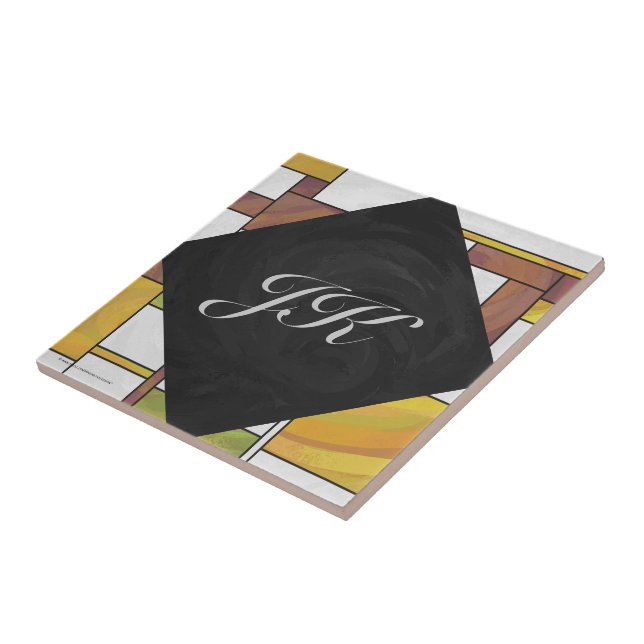 Azulejo Impresión verde amarillo marrón mondriano (Lado)