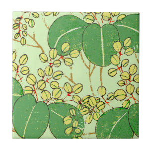 Azulejo Impresión xilográfica japonesa de hoja verde botán