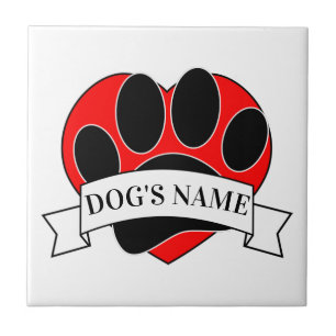 Azulejo Impresión Y Corazón De Paw De Perro Con Nombre Per