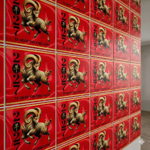 Azulejo Impresionante Año Chino del Fuego Cabra Rojo Oro 2