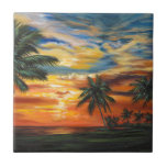 Azulejo Impresionante atardecer tropical<br><div class="desc">"Impresionante atardecer tropical II" por Carolee Vitaletti. Dispone de una puesta de sol contra los árboles y el agua en la playa.</div>
