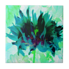 Azulejo Impresionante Cactus Dahlia de color turquesa y ne