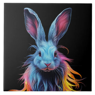 Azulejo Impresionante conejo azul en llamas