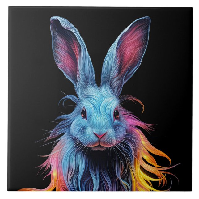 Azulejo Impresionante conejo azul en llamas (Frente)