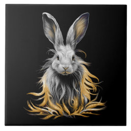 Azulejo Impresionante conejo gris en llamas