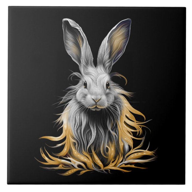 Azulejo Impresionante conejo gris en llamas (Frente)