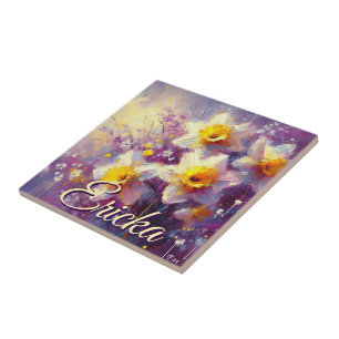 Azulejo Impresionante Daffodil Floral Purple personalizado