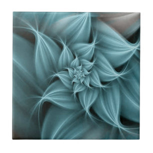 Azulejo Impresionante Flor Fractal Turquesa