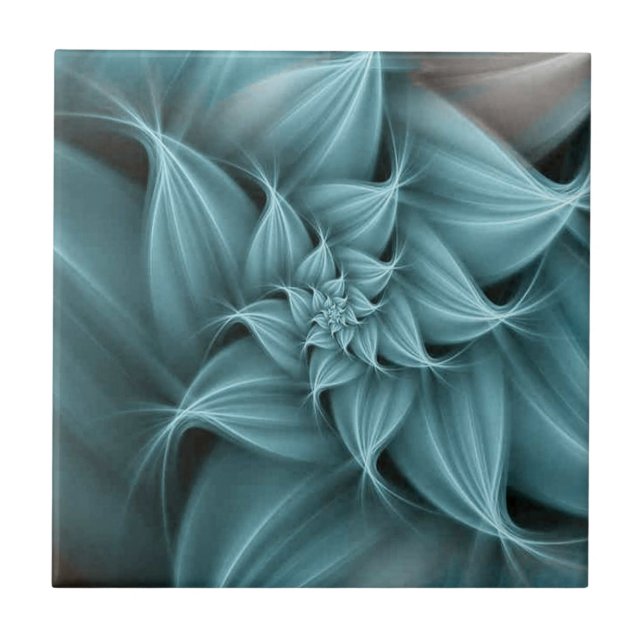 Azulejo Impresionante Flor Fractal Turquesa (Frente)