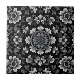 Azulejo Impresionante floral blanca y negra