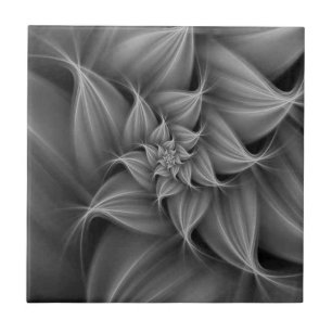Azulejo Impresionante fractal de flor gris