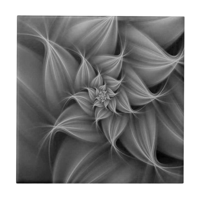 Azulejo Impresionante fractal de flor gris (Frente)