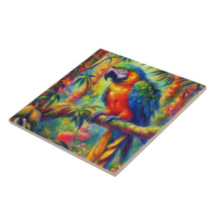 Azulejo Impresionante Loro Tropical Pájaro Azul Verde