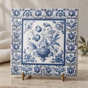 Azulejo Impresionante monograma floral azul de toile de jo