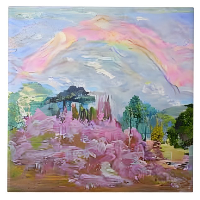 Azulejo Impresionante paisaje de fantasía acuarela arcoiri (Frente)