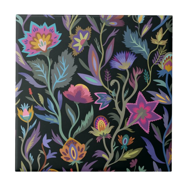 Azulejo Impresionante patrón oscuro l Floral para el baño  (Frente)