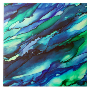 Azulejo Impresionante pintura azul de tinta de alcohol