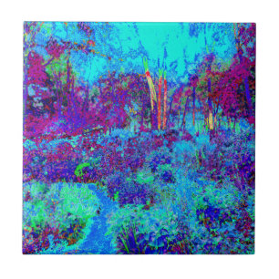 Azulejo Impresionante Psicodélico Paisaje del Jardín Azul