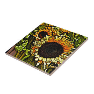 Azulejo impresionismo pintar el girasol amarillo del país