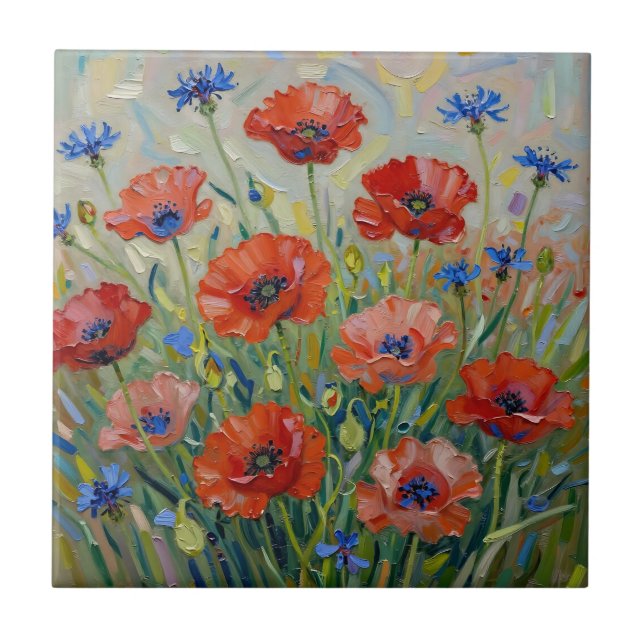 Azulejo Impressionist Red Poppy Field (Frente)