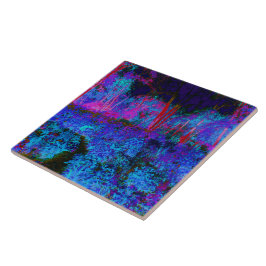 Azulejo Impressionistic Dark Blue and Red Garden Landscape