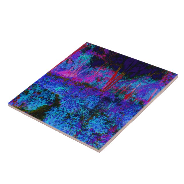 Azulejo Impressionistic Dark Blue and Red Garden Landscape (Lado)