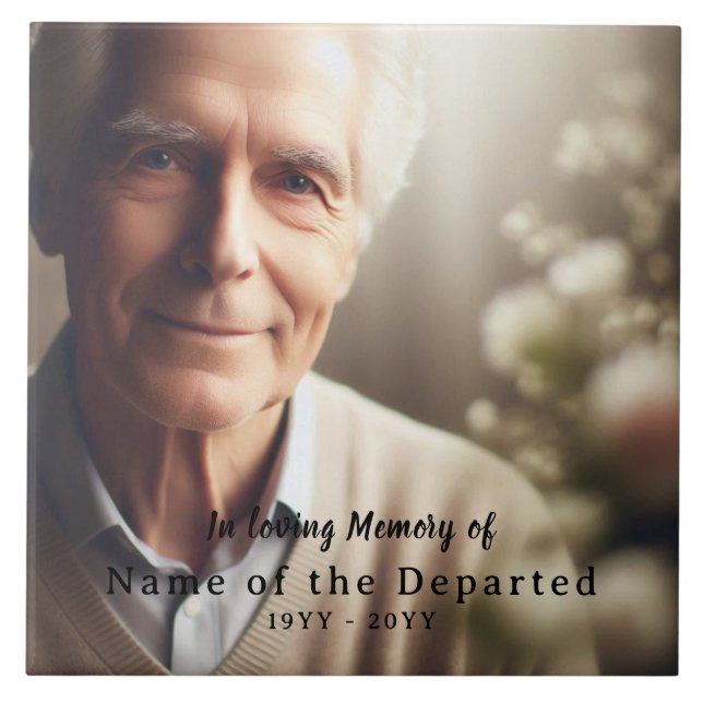 Azulejo In Loving Memory Keepsake Photo Name Dates, Black (Frente)