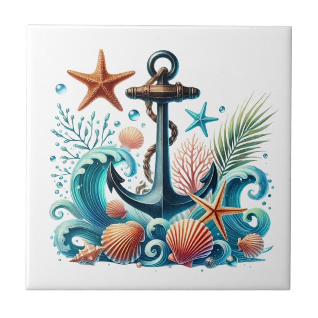 Azulejo Increíbles barcos anclan amantes de la playa  (Frente)