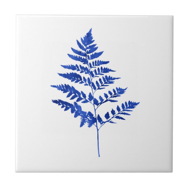 Azulejo Indigo Blue Watercolor Fern Leaves (Frente)