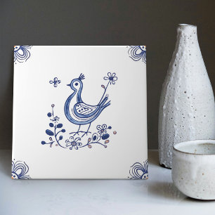 Azulejo Indigo de Estilo Holandés Delft Blue con F