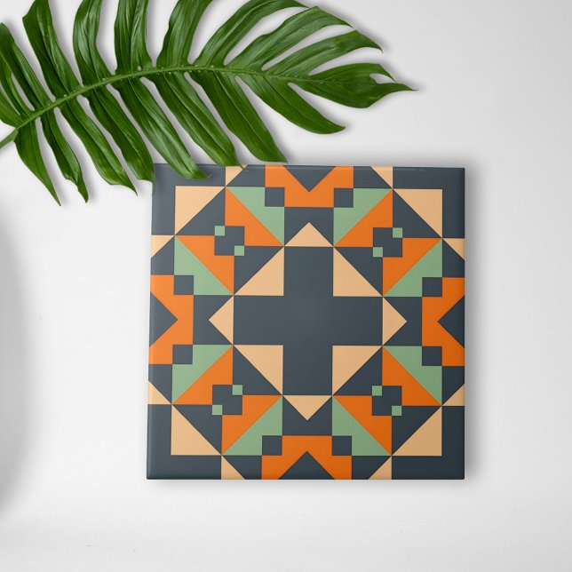 Azulejo Indigo Naranja Verde azulado Beige Geométrico Tíba (Subido por el creador)