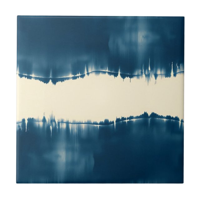 Azulejo Índigo Shibori Abstracto Moderno Horizontal (Frente)