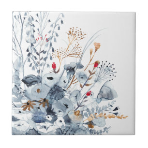 Azulejo Índigo y ocre - Flores acuáticas