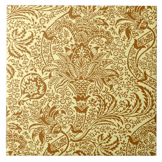 Azulejo Indio de William Morris, amarillo de la mostaza y (Frente)